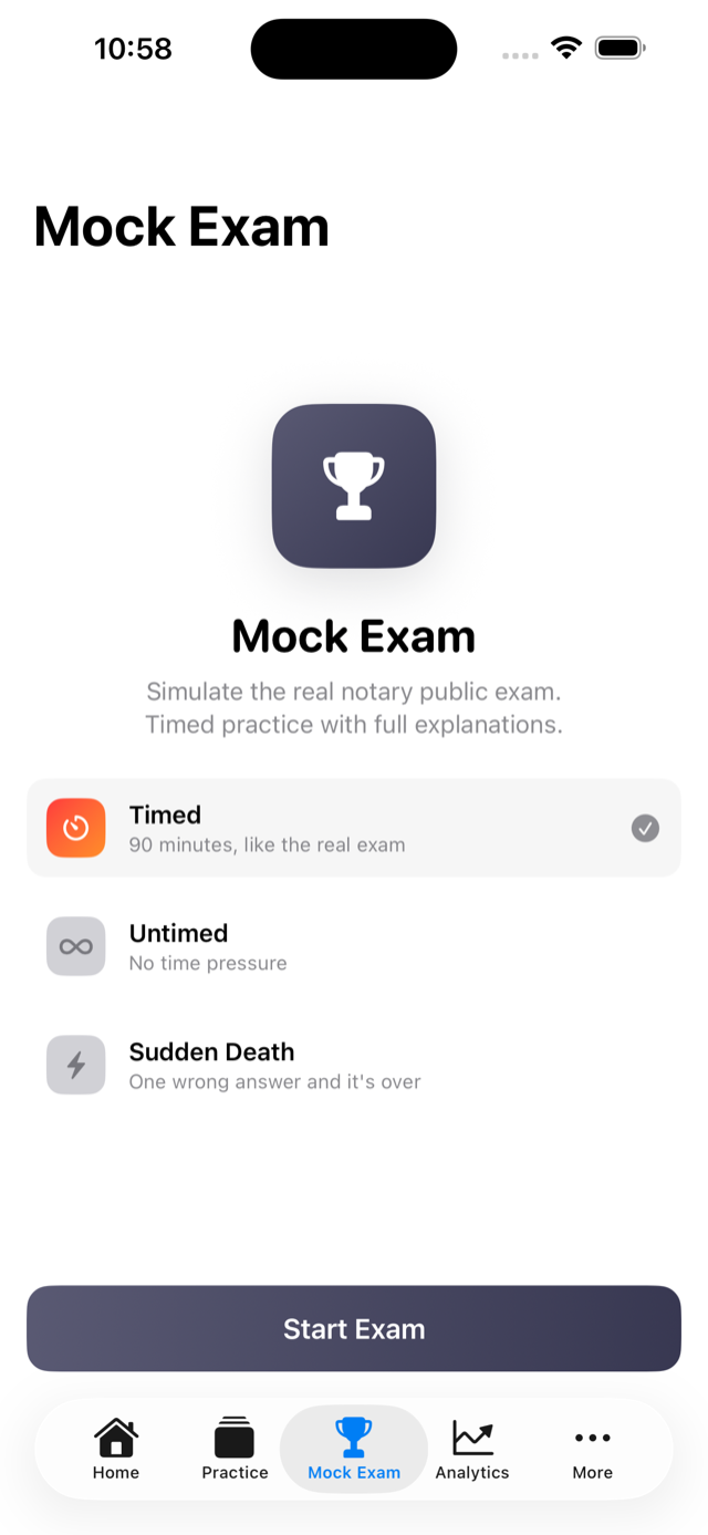 Mock exam in progress with timer