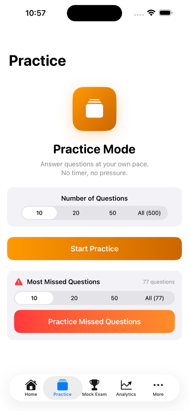 Practice session screen